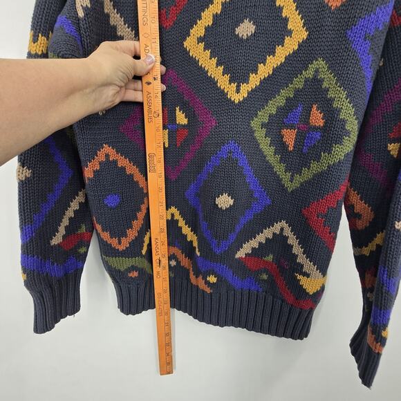 Vtg 90s Y2K Henry Grethel Aztec Sweater Men LG Gray Geometric Dad Grandpa Chunky - Picture 8 of 10